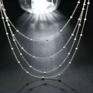 925 Sterling Silver Beaded Multi Layered Necklace Statement Necklace